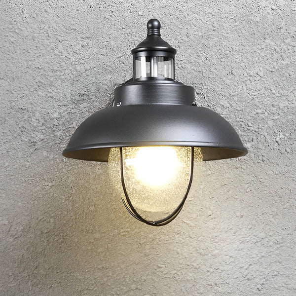 Nautical Black 1 Light Metal Cage Seeded Glass Outdoor Wall Light
