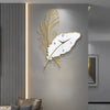 Resin Feather Wall Clock Silent Wall Painting Led Lights Art Decor