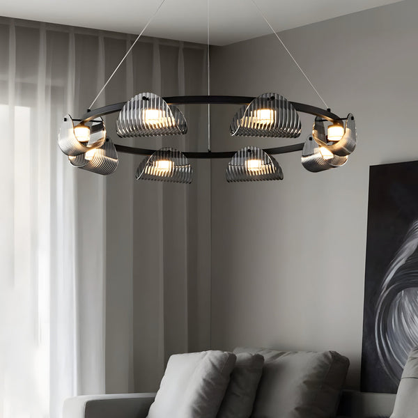 Round 6 8 10 Lights Curved Striped Glass Led Dimmable Nordic Chandelier Li002764