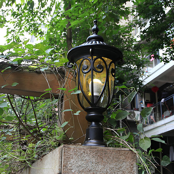 Round Bubble Black Outdoor Pillar Lamp Ha081933