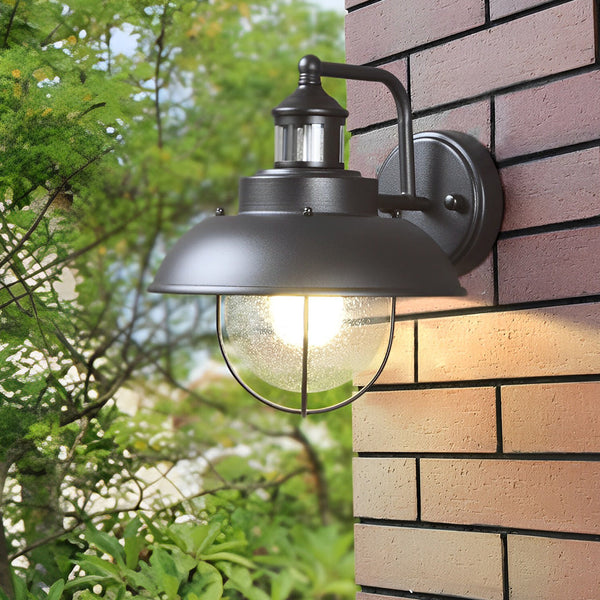 Nautical Black 1 Light Metal Cage Seeded Glass Outdoor Wall Light