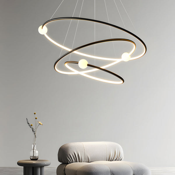White Black Circular Pendant Lamp Dimmable Led Rings Chandelier