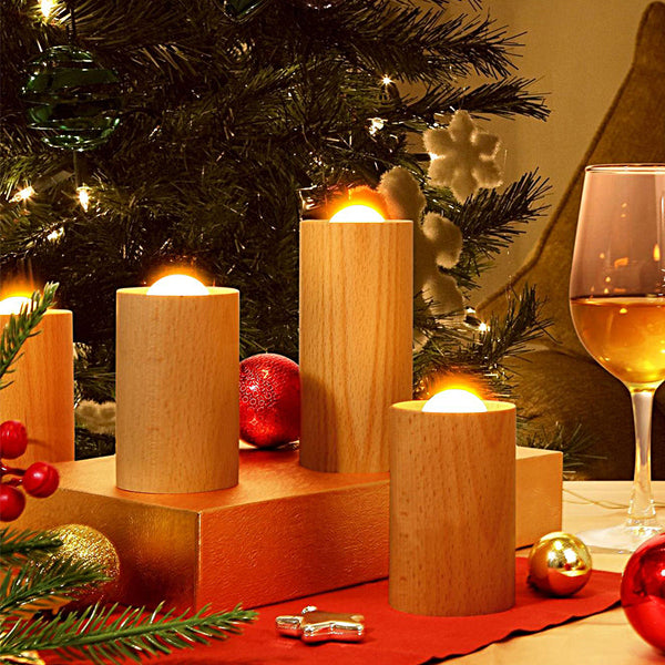 Candlelight Ambient Wood Cylinder Accent Led Table Lamp