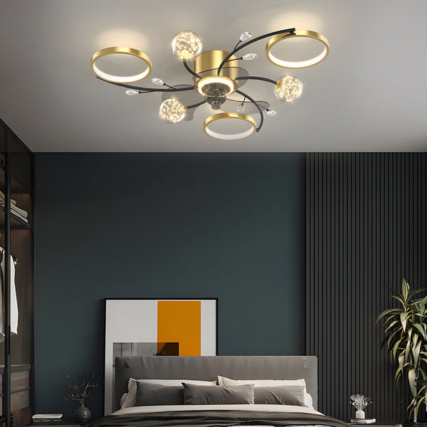 Simple Luxury Stars Ball Three Step Dimming Modern Ceiling Fan And Light