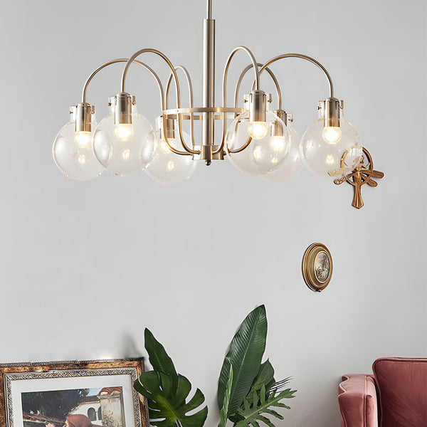 6 Light Glass Globe Shade Indoor Nickel Finish Chandelier