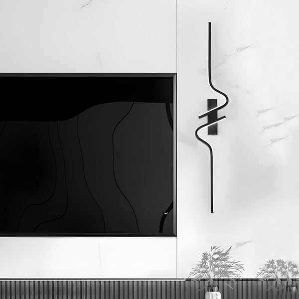 Minimalist Long Wave Aluminum Black Decorative Led Wall Lamp