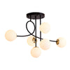 Modern 6 Light Gold Black Semi Flush Mount Chandelier With Glass Shade