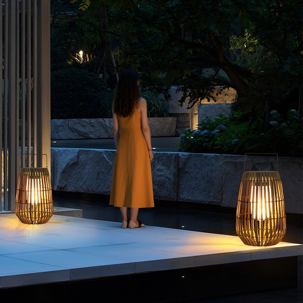 Rattan Portable Lantern Shaped Led Waterproof Solar Outdoor Lights