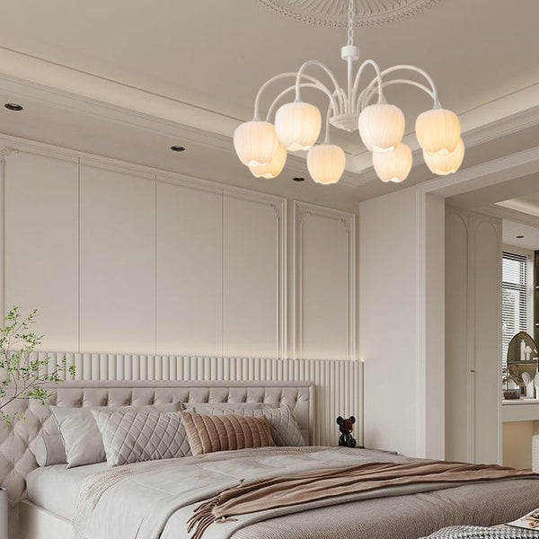 Tulips Flowers Led Milky White Chandelier Li002603