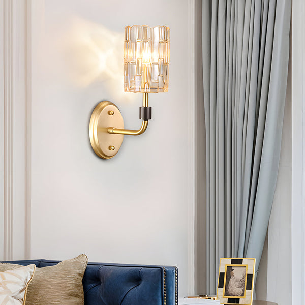 Luxury Copper Armed Crystal Wall Light Modern 1 2 Light Sconce