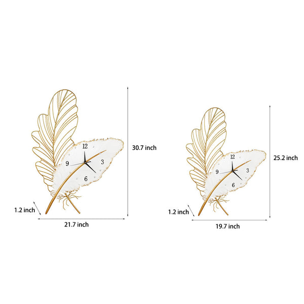 Resin Feather Wall Clock Silent Wall Painting Led Lights Art Decor