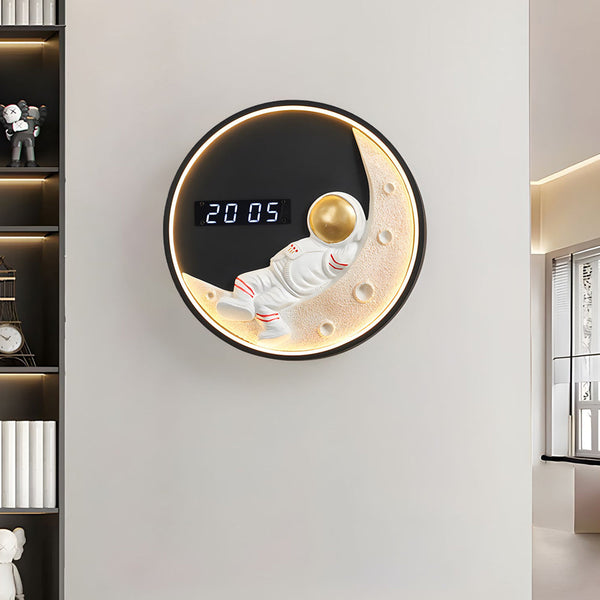 Moon Led Wall Light Wall Digital Clock Astronaut Decor 3 Color Wall Lamp