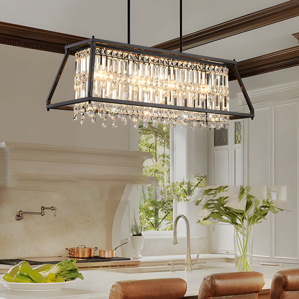 Trapezoidal Black Metallic Crystal Dining Room Chandeliers 2 Sizes
