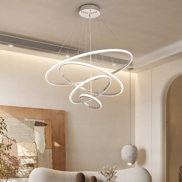 Contemporary Hanging 3 4 Light Tiered Ring Chandelier Chrome