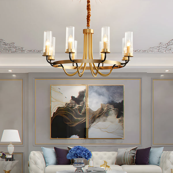 6 8 Light Candlelight Wagon Wheel Chandelier With Glass Shades