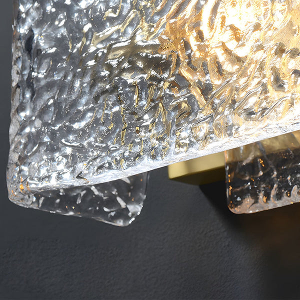 Elegant Rectangular Ripple Glass Bedside Wall Lamp Modern Brass Fixture