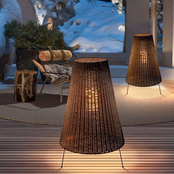 Rattan Shaded Tripod Metal And 1 Light Outdoor Floor Lamp