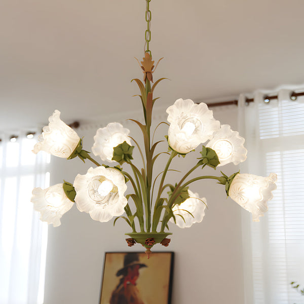 Modern Pastoral Green Flower Hanging Chandelier 3 6 8 Light