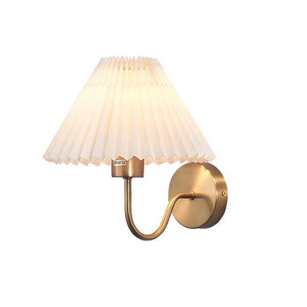 Vintage 1 Light Dimmable Metallic Armed Sconce With Pleated Fabric Shade