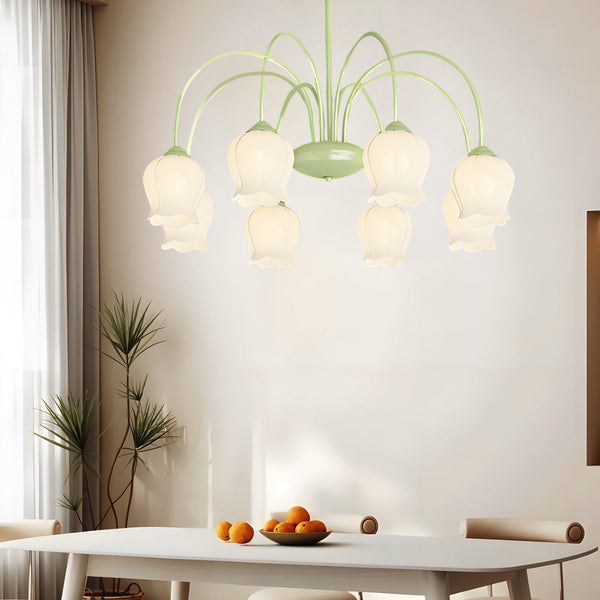 8 Heads Pastoral Bell Orchid Flowers 3 Step Dimming French Style Chandelier