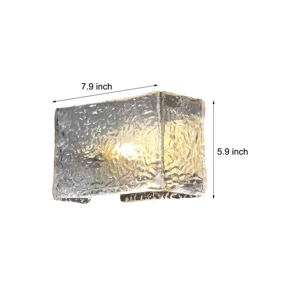 Elegant Rectangular Ripple Glass Bedside Wall Lamp Modern Brass Fixture
