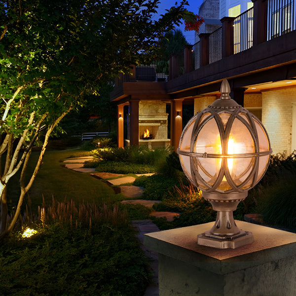 Round Glass E27 Waterproof Outdoor Post Light