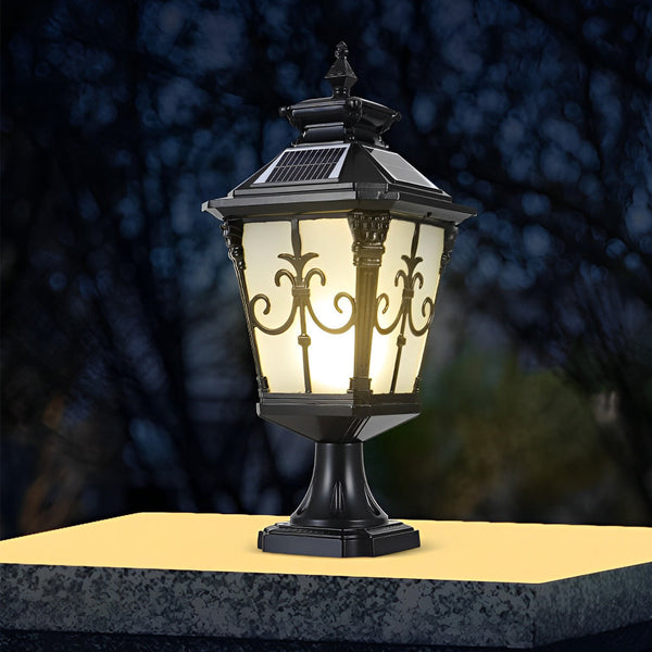 Retro Pattern Solar Fence Post Light Ha083679