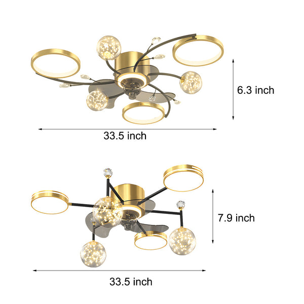 Simple Luxury Stars Ball Three Step Dimming Modern Ceiling Fan And Light