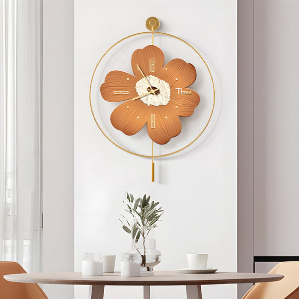 Round Metal Battery Operated Led Flower Wall Clock