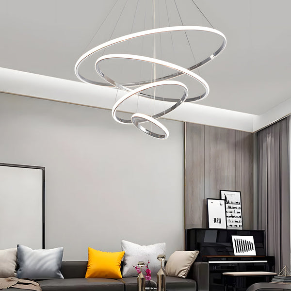Contemporary Hanging 3 4 Light Tiered Ring Chandelier Chrome