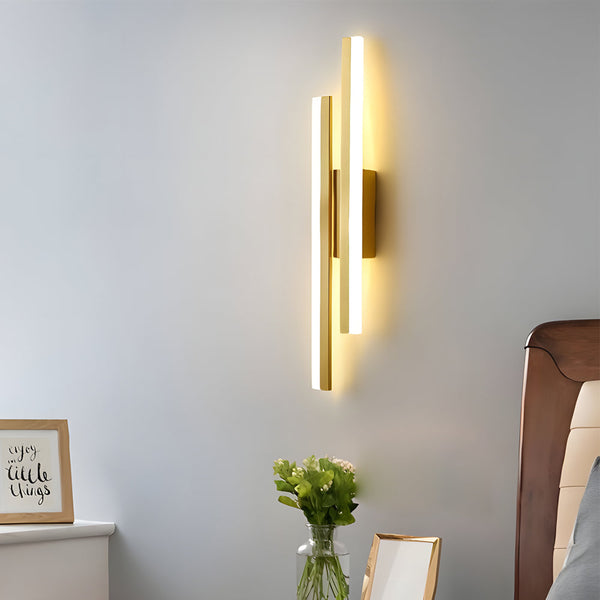 Modern 2 Light Linear Led Wall Lamp With 3 Step Dimming Black Gold Wall Sconce