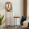 Industrial Standing Metal And Hand Blown Glass Floor Lamp