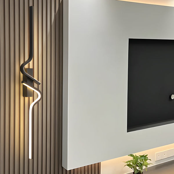 Minimalist Long Wave Aluminum Black Decorative Led Wall Lamp
