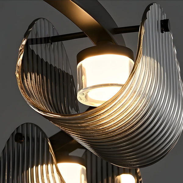 Round 6 8 10 Lights Curved Striped Glass Led Dimmable Nordic Chandelier Li002764