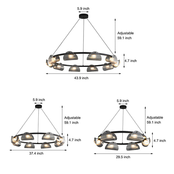 Round 6 8 10 Lights Curved Striped Glass Led Dimmable Nordic Chandelier Li002764