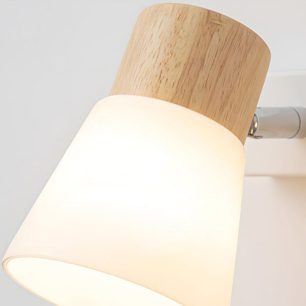 Wood Glass Cone Rotatable Light Wall Sconce White