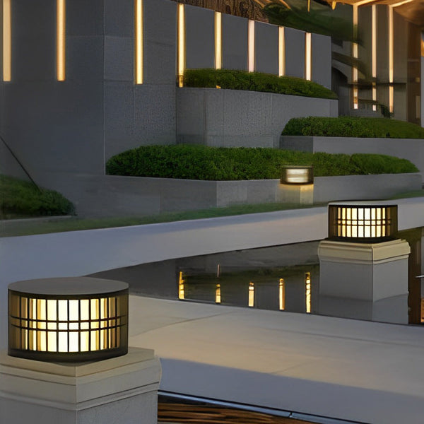 Round Led Black Modern Solar Fence Post Lights Ha077197