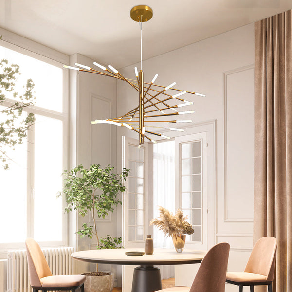 Modern Chandelier Rotating Fireworks Black Gold