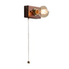Round Square Vintage Walnut Wood Wall Lamp 1 Light With Pull Chain Switch