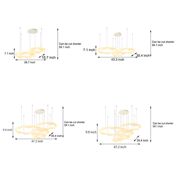 Wavy Circle Rings Three Step Dimming Led White Cream Modern Chandelier