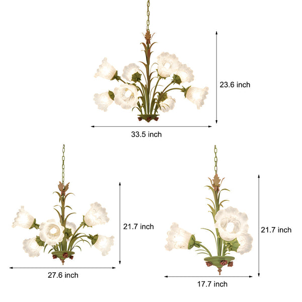 Modern Pastoral Green Flower Hanging Chandelier 3 6 8 Light