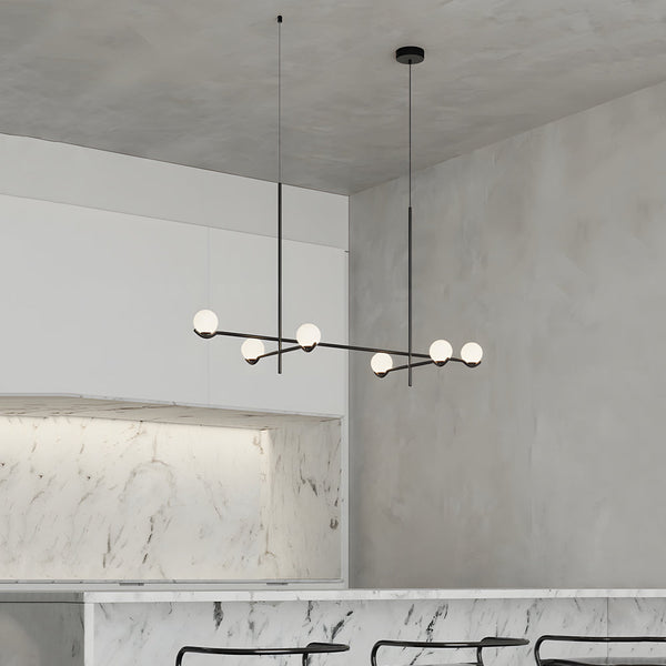 Modern Linear Glass Ball Pendant Light With 3 4 6 Light Black Gold