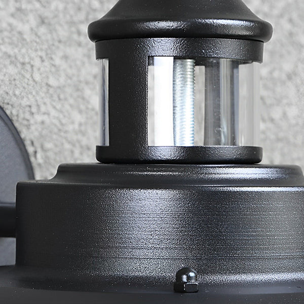 Nautical Black 1 Light Metal Cage Seeded Glass Outdoor Wall Light