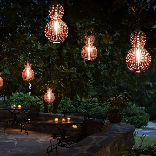 Woven Rattan Gourd Hanging Lamp Outdoor Pendant Light For Patio