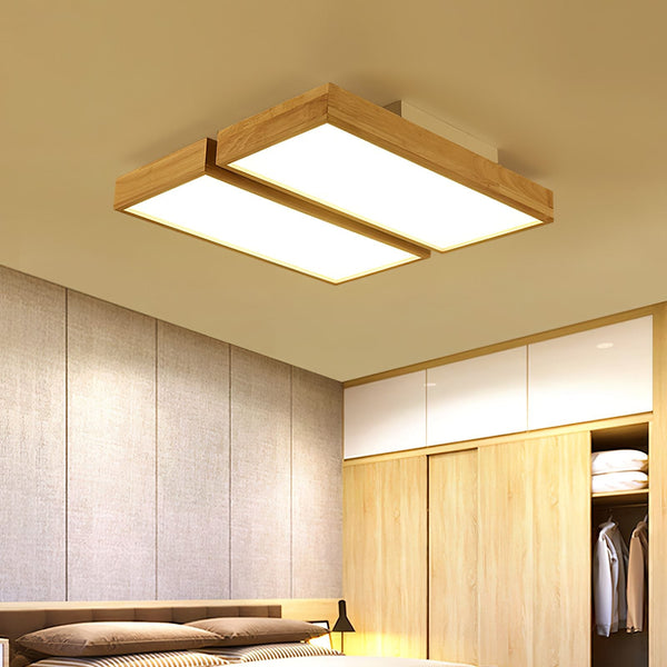 Modern Wood LED Ceiling Light, Round Acrylic Flush Mount for Bedroom and Living Room