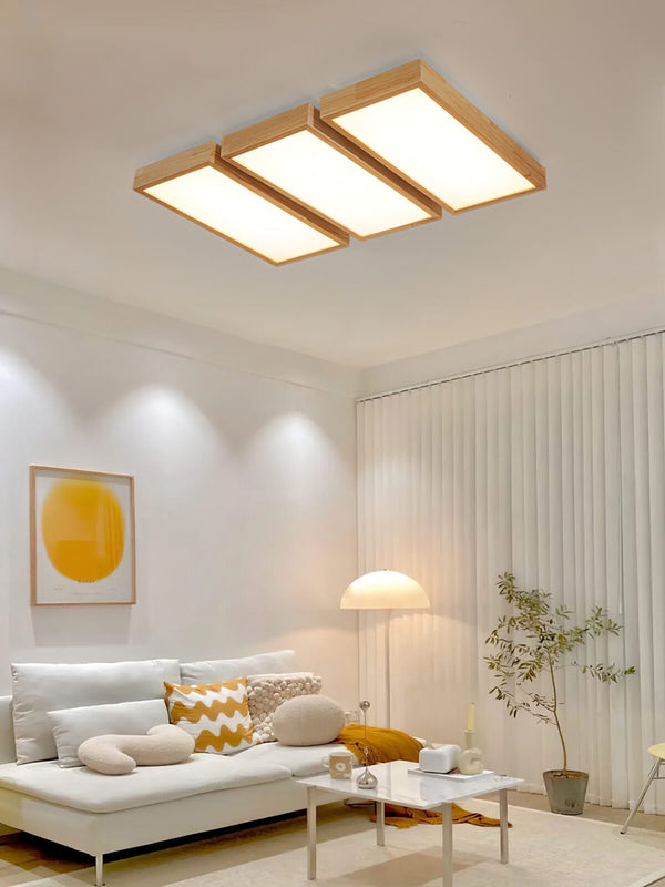 Modern Wood LED Ceiling Light, Round Acrylic Flush Mount for Bedroom and Living Room