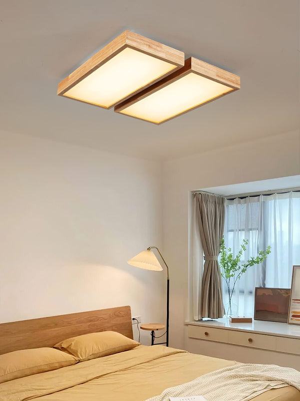 Modern Wood LED Ceiling Light, Round Acrylic Flush Mount for Bedroom and Living Room