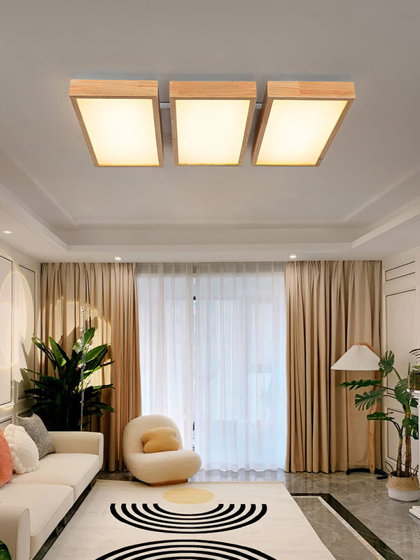 Modern Wood LED Ceiling Light, Round Acrylic Flush Mount for Bedroom and Living Room