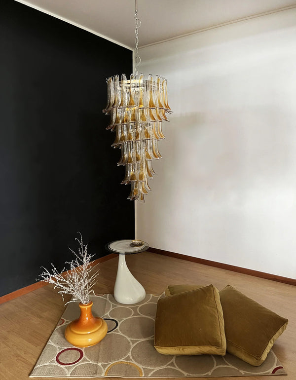 Beautiful Murano Transparent Amber Spiral Chandelier