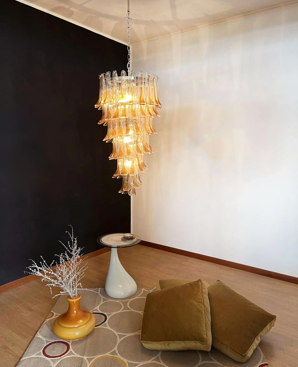 Beautiful Murano Transparent Amber Spiral Chandelier